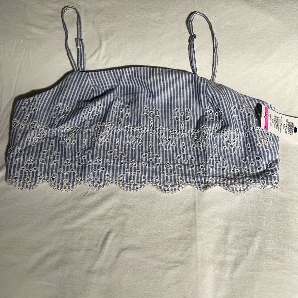 New River Island Eyelet Blue and White Striped Laced Bralette